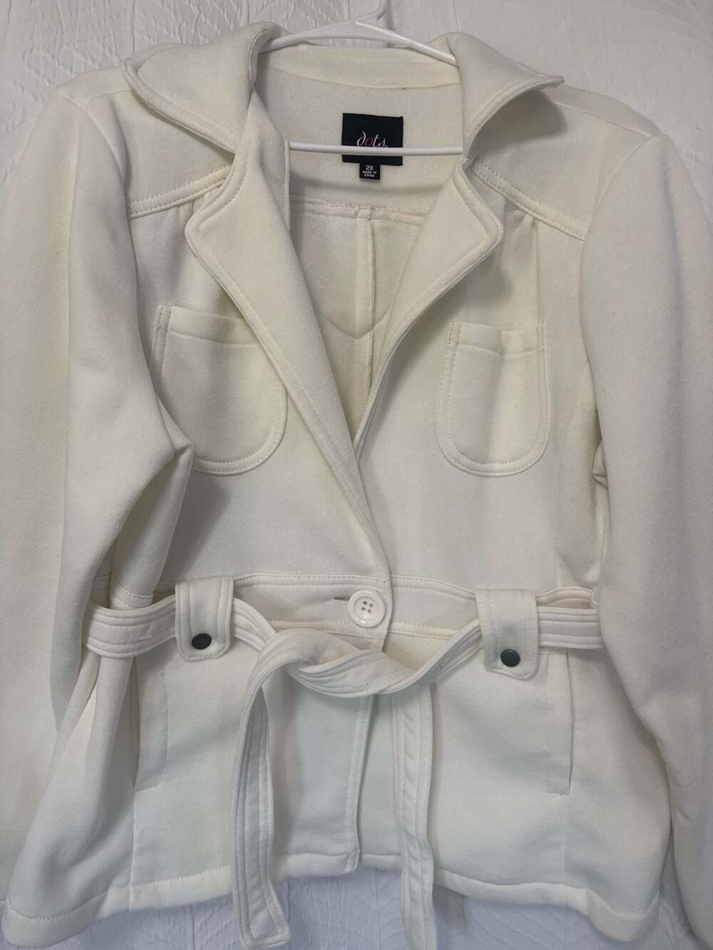 Dots Women's White Belted Fleece Jacket Coat Size 2X